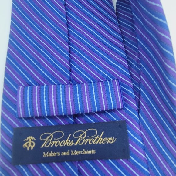 Vintage Brooks Brothers Regimental Stripe Pattern Blue Purple 100% Silk Necktie - Picture 2 of 6